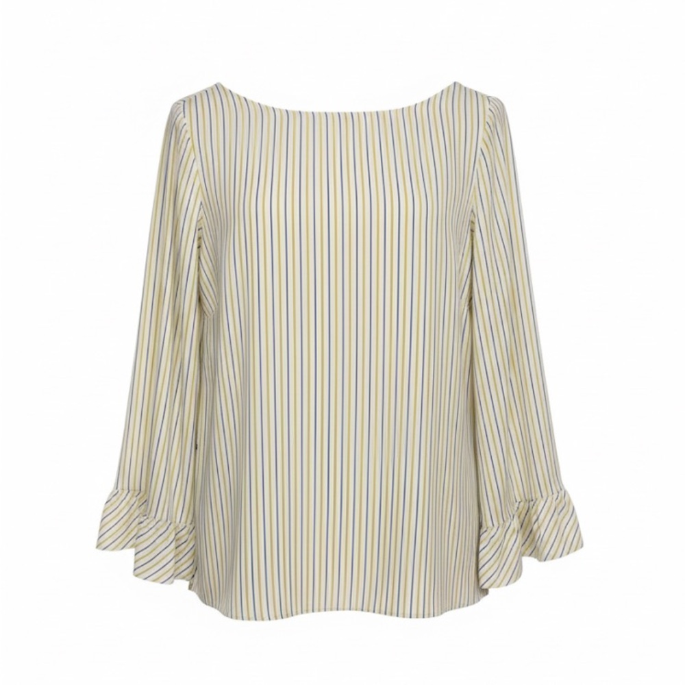 Massimo Dutti 100% Lyocell Striped Blouse Bell Sleeve Old Money Size 10